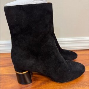 Black Suede Ankle Booties with Chunky Heel